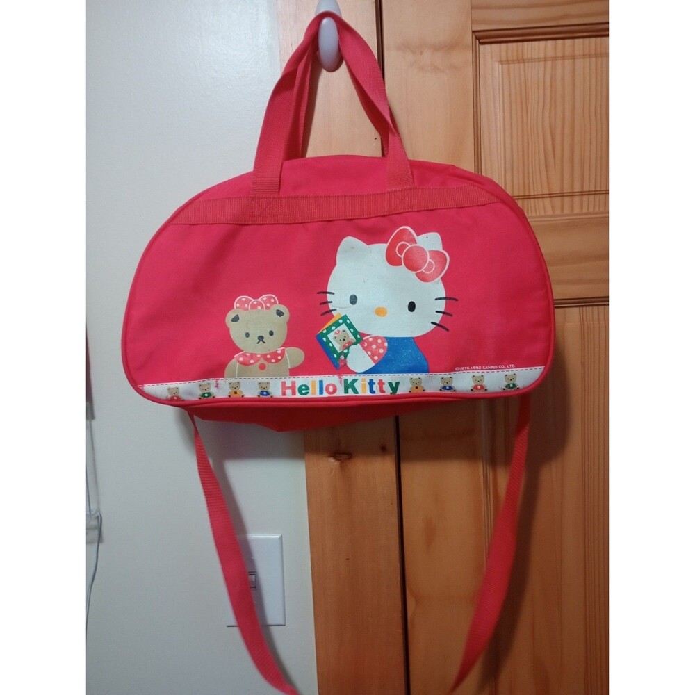 Vintage 1992 Sanrio HELLO KITTY Travel Duffel Overnight Bag Red